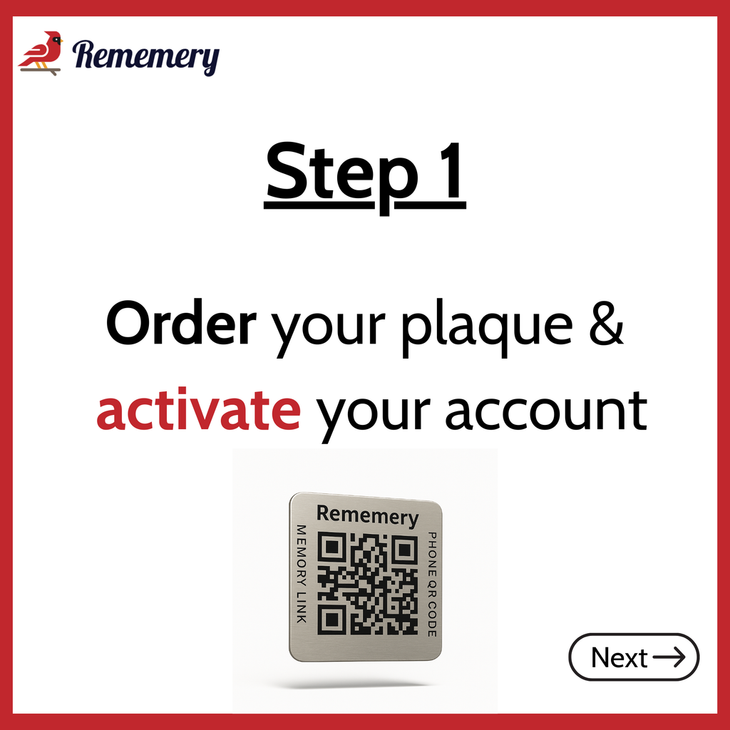 Rememery QR Code Plaque + Legacy Site